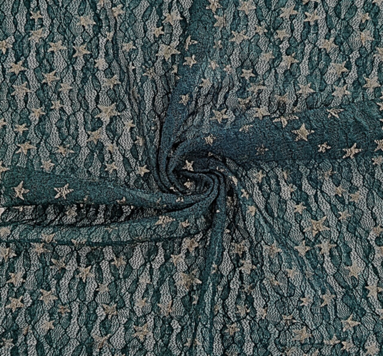 1 Yard Hunter Lace with Foil Gold Stars Apparel Fabric – 50/52" Width 97% Polyester 3% Spandex